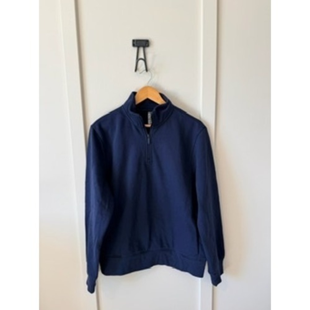 Zella Womens‎ Navy Blue Quarter Zip Fleece Sweatshirt Mock Neck Size Medium